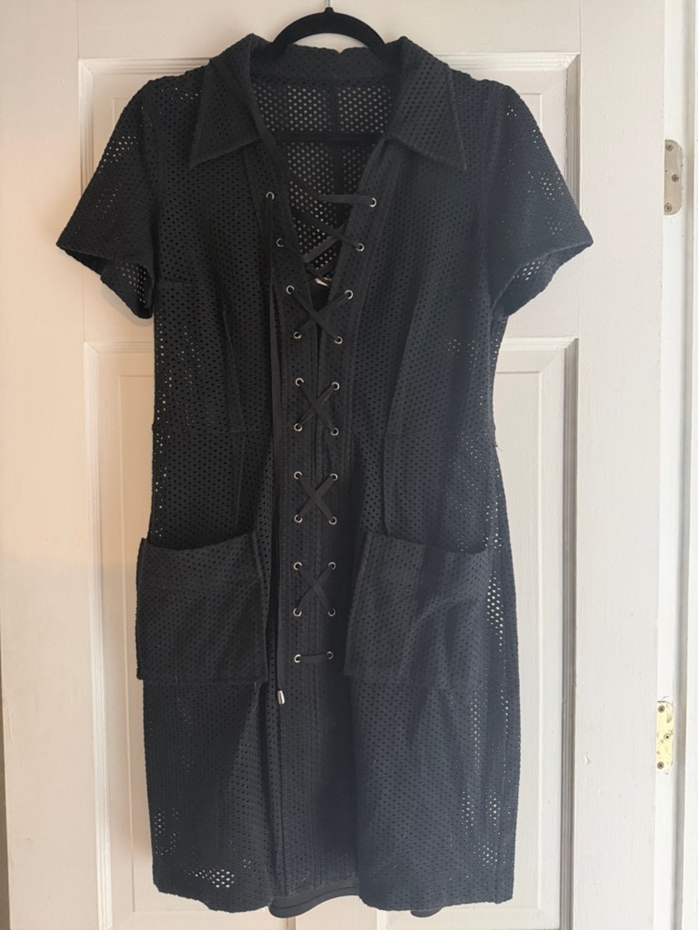 Tracy Reese Black Eyelet Lace-Up Mini Dress